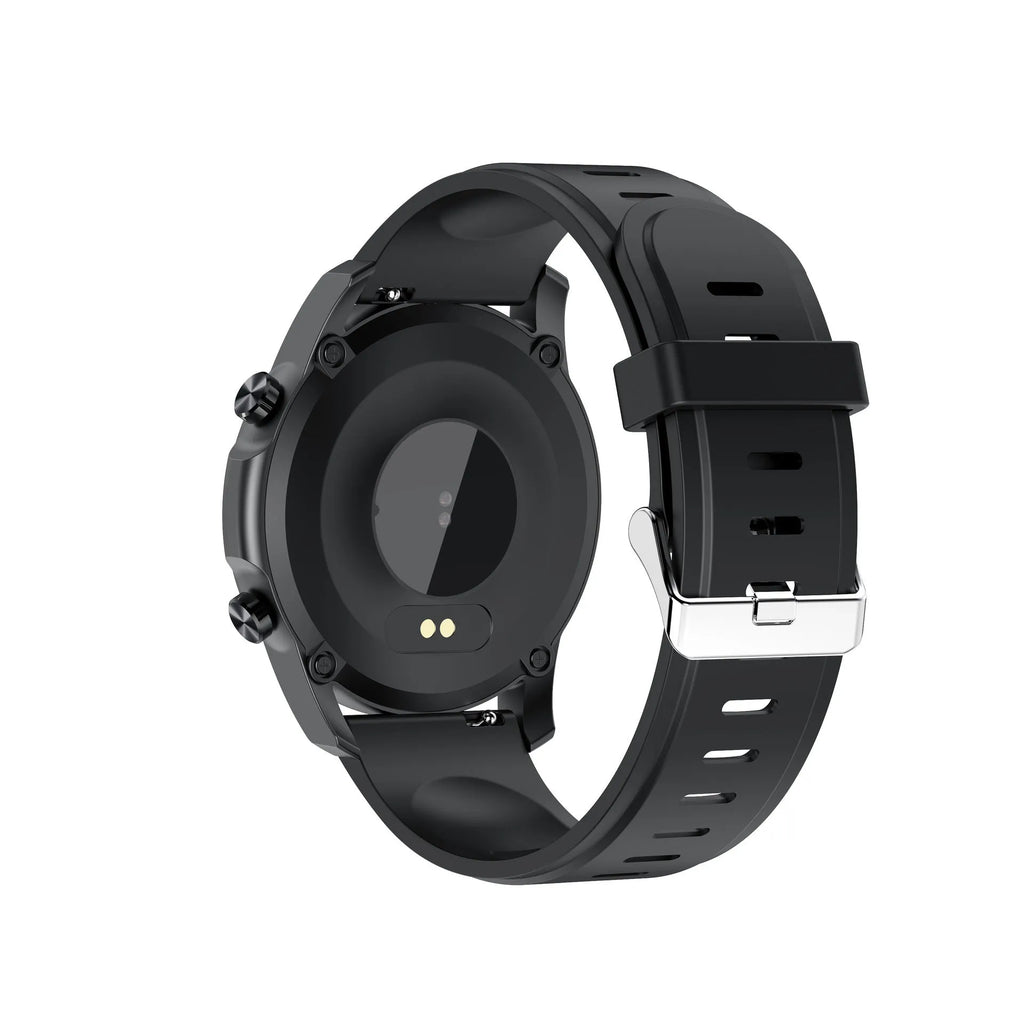 Black or grey smart bracelet with 1.3-inch screen on wrist, showing body temperature readout.