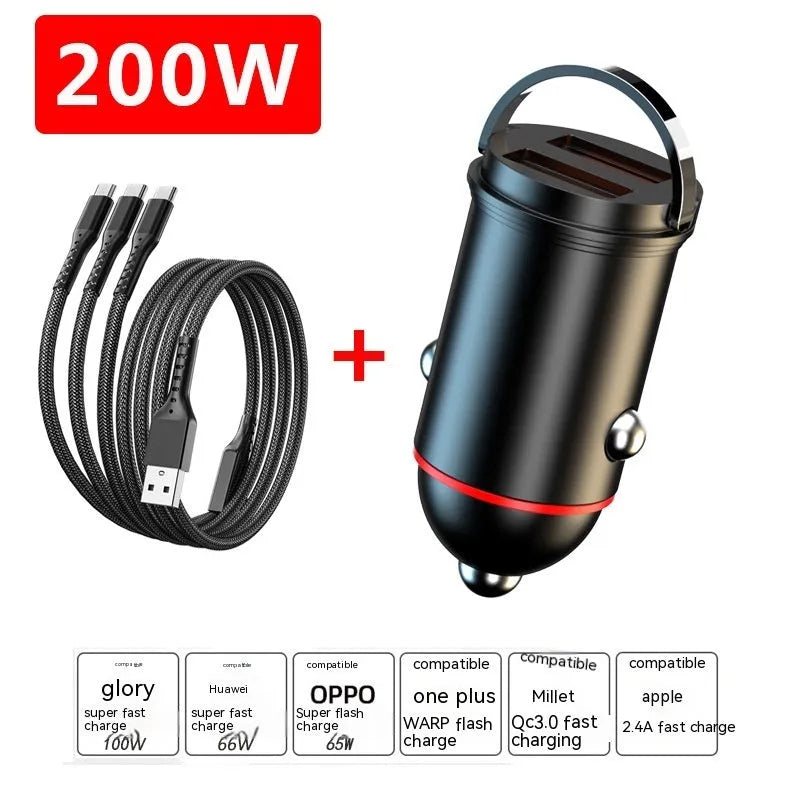 Black zinc alloy car charger compact design for vehicle USB charging