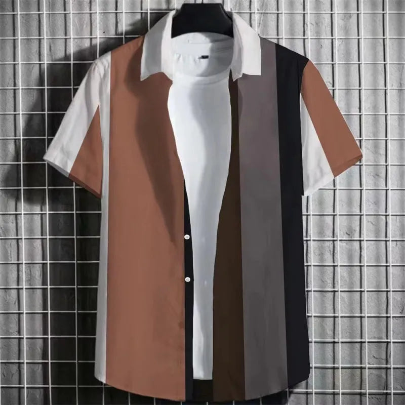 Men's linen short sleeve t-shirt with a 3D printed striped pattern in multiple colour options.