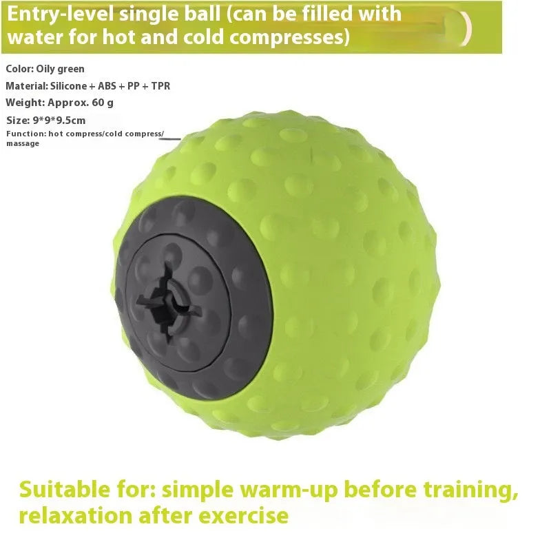 Massage ball set for cold and hot compress therapy in green and brown colours