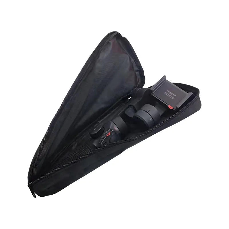 Black cloth storage bag for mobile phone stabilizer accessories and camera equipment organisation