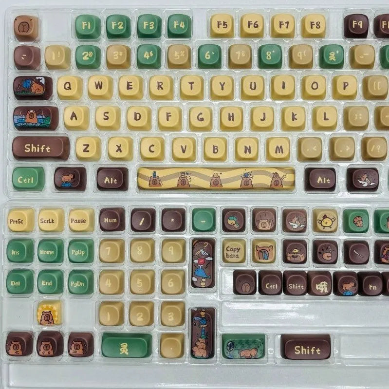 Capabala MOA profile mechanical keyboard keycap set with 130 colourful keys laid out.