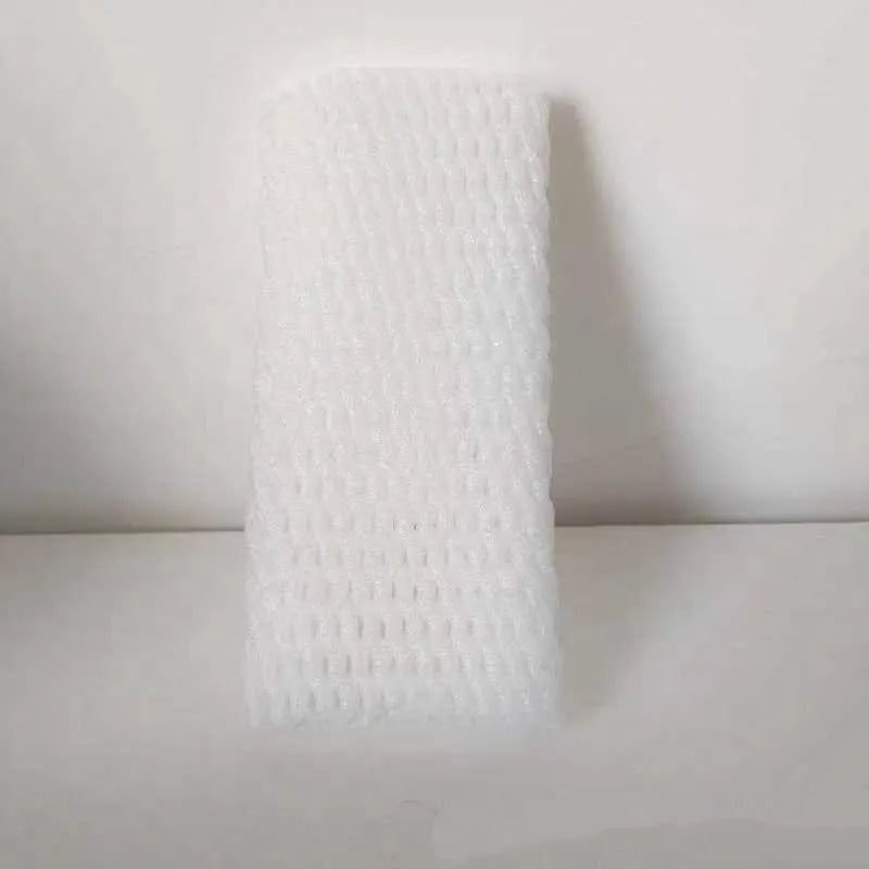 White foam net protective cover shown in various sizes for cushioning fruit and fragile items.