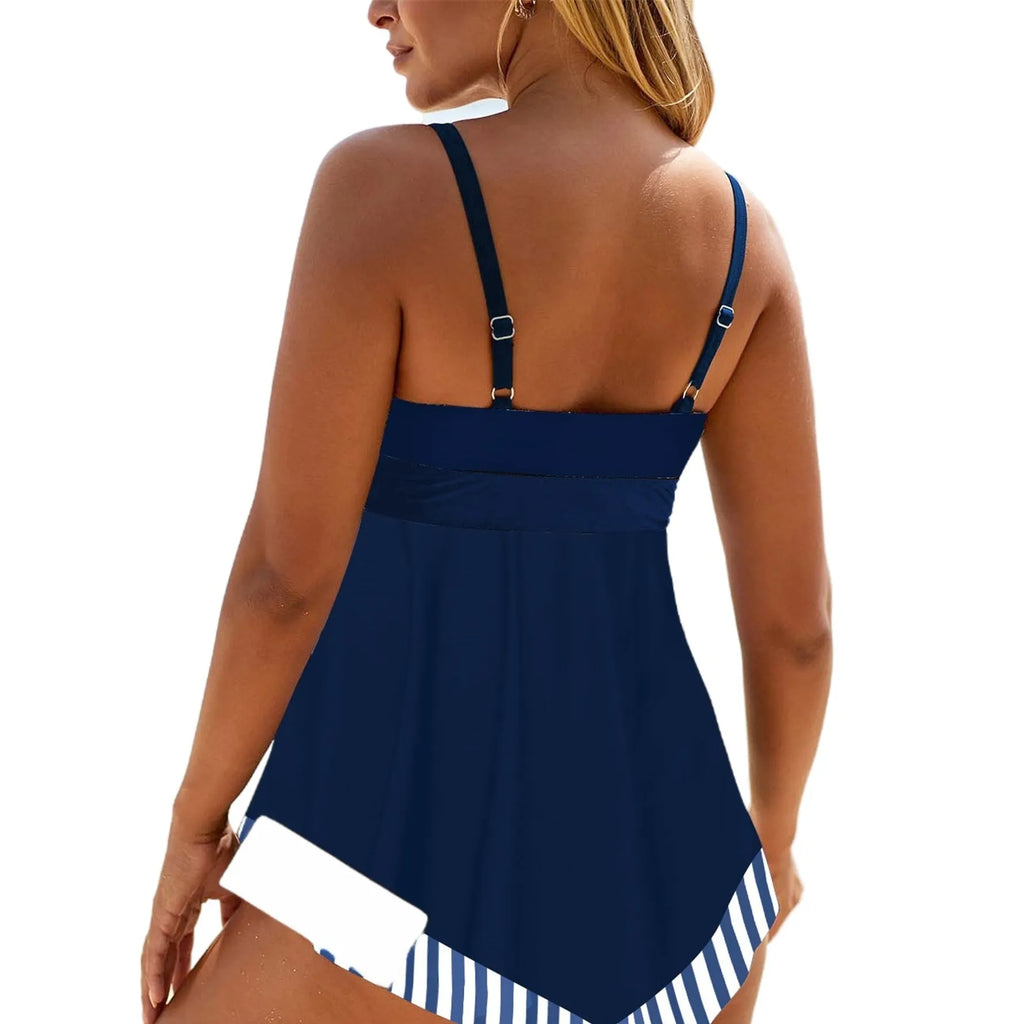 Plus size green two-piece bikini swimsuit with quick-dry polyester fabric on a mannequin.