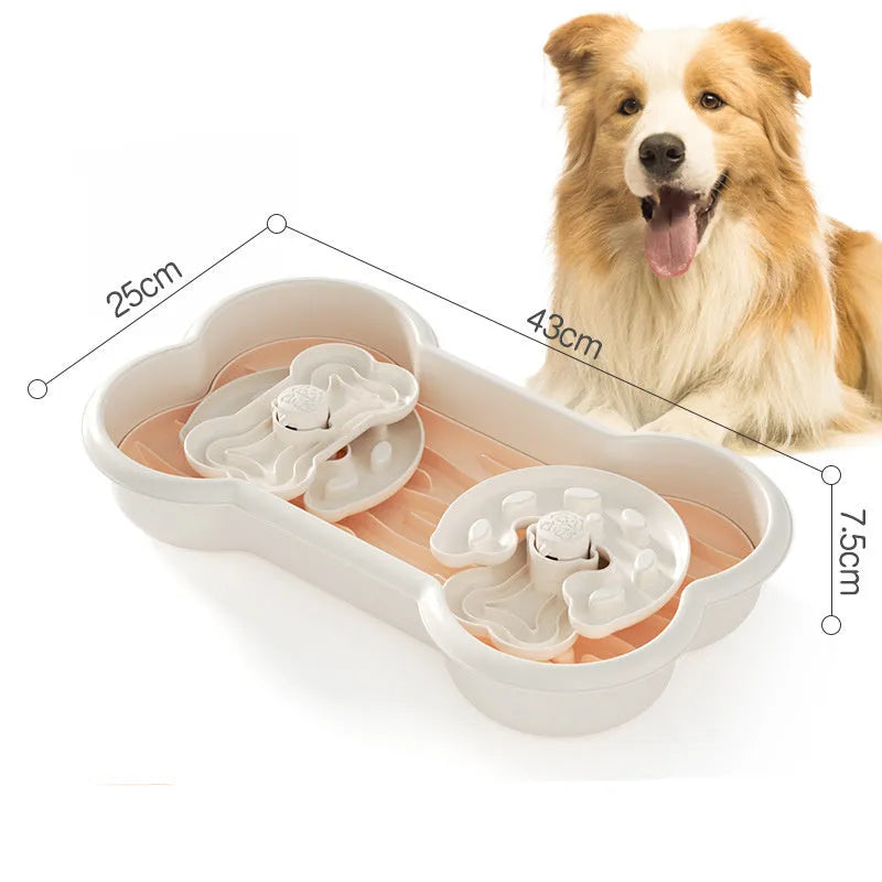 Large green dog slow feeder bowl with three puzzle trays and anti-slip suction cups