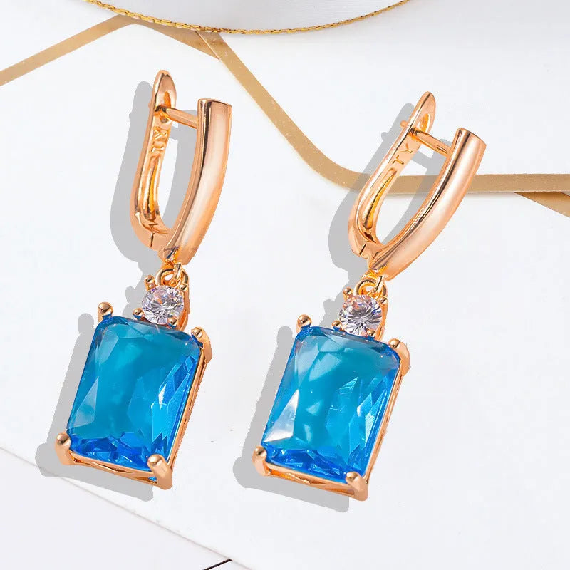 Copper square earrings with quadrilateral geometry in gold or silver electroplated finish
