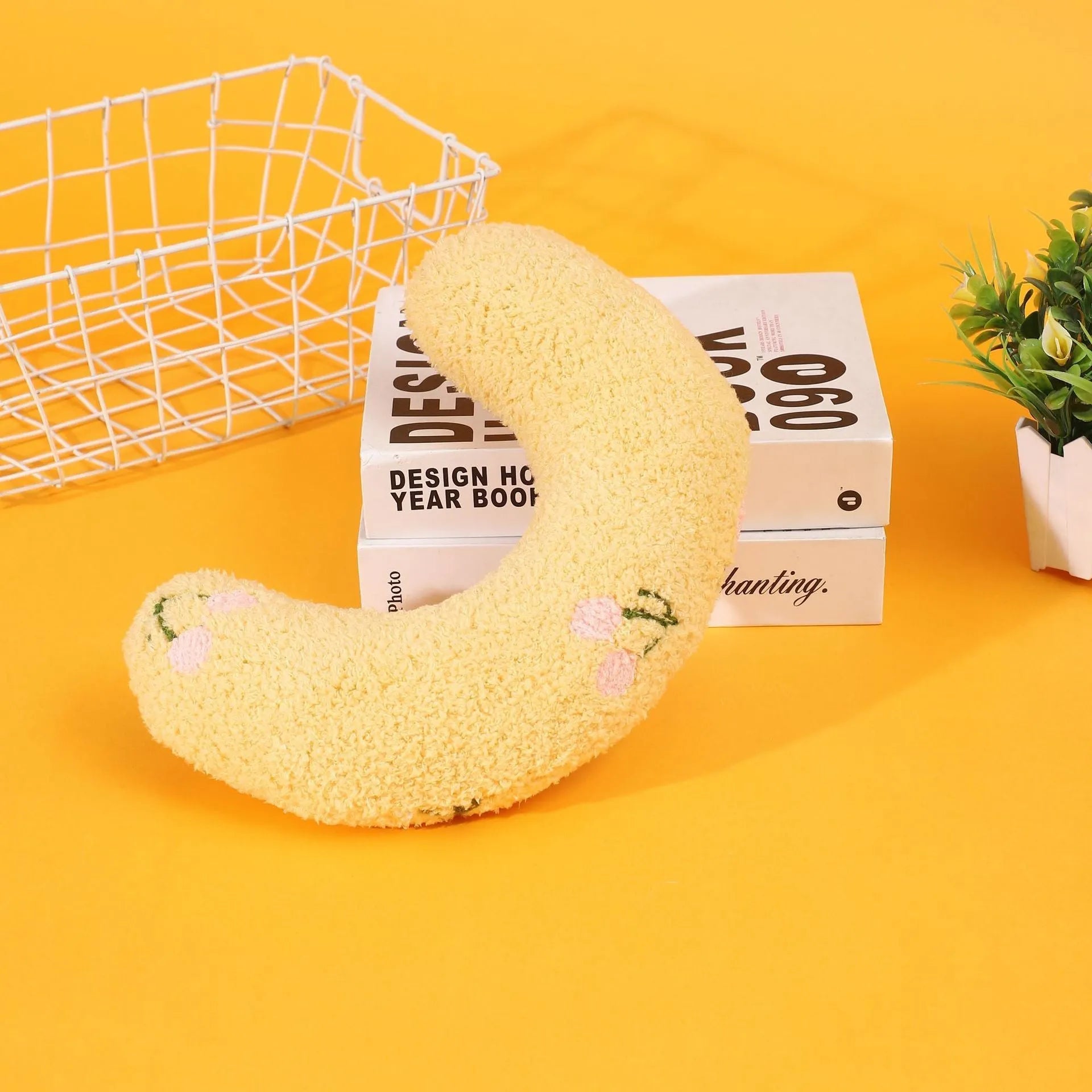 Cartoon half moon pet pillow in blue, pink, white, and yellow colours for dogs and cats