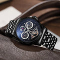 Men's 6060C automatic waterproof luminous watch with steel case and optional leather strap in black or white.