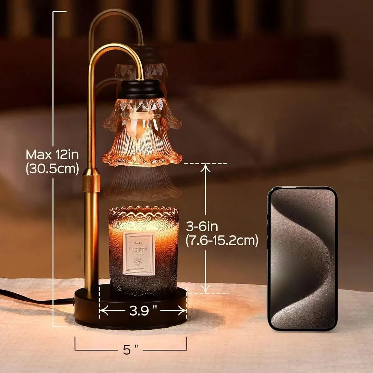 Bamboo aromatherapy wax melting lamp measuring 30.5cm maximum height