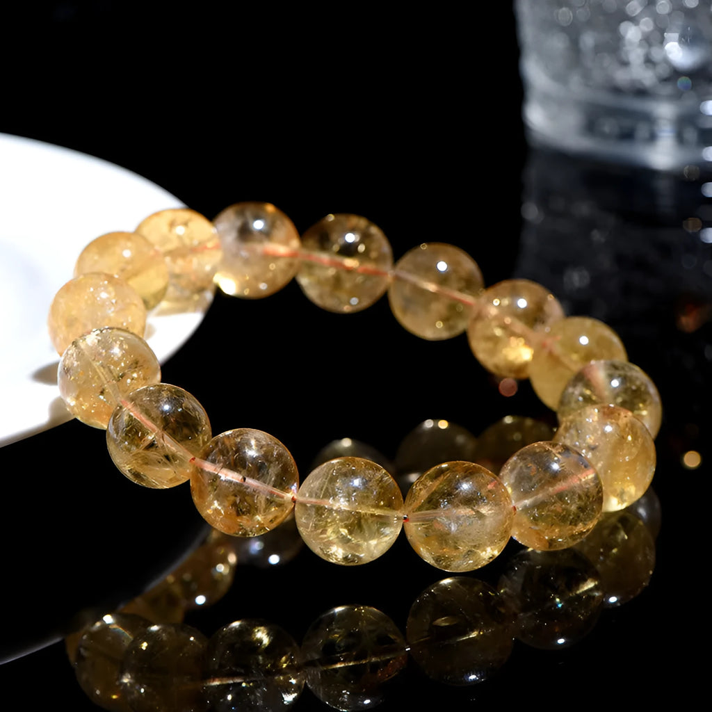 Natural yellow citrine gemstone bracelet showing single circle and three circle bead design options.
