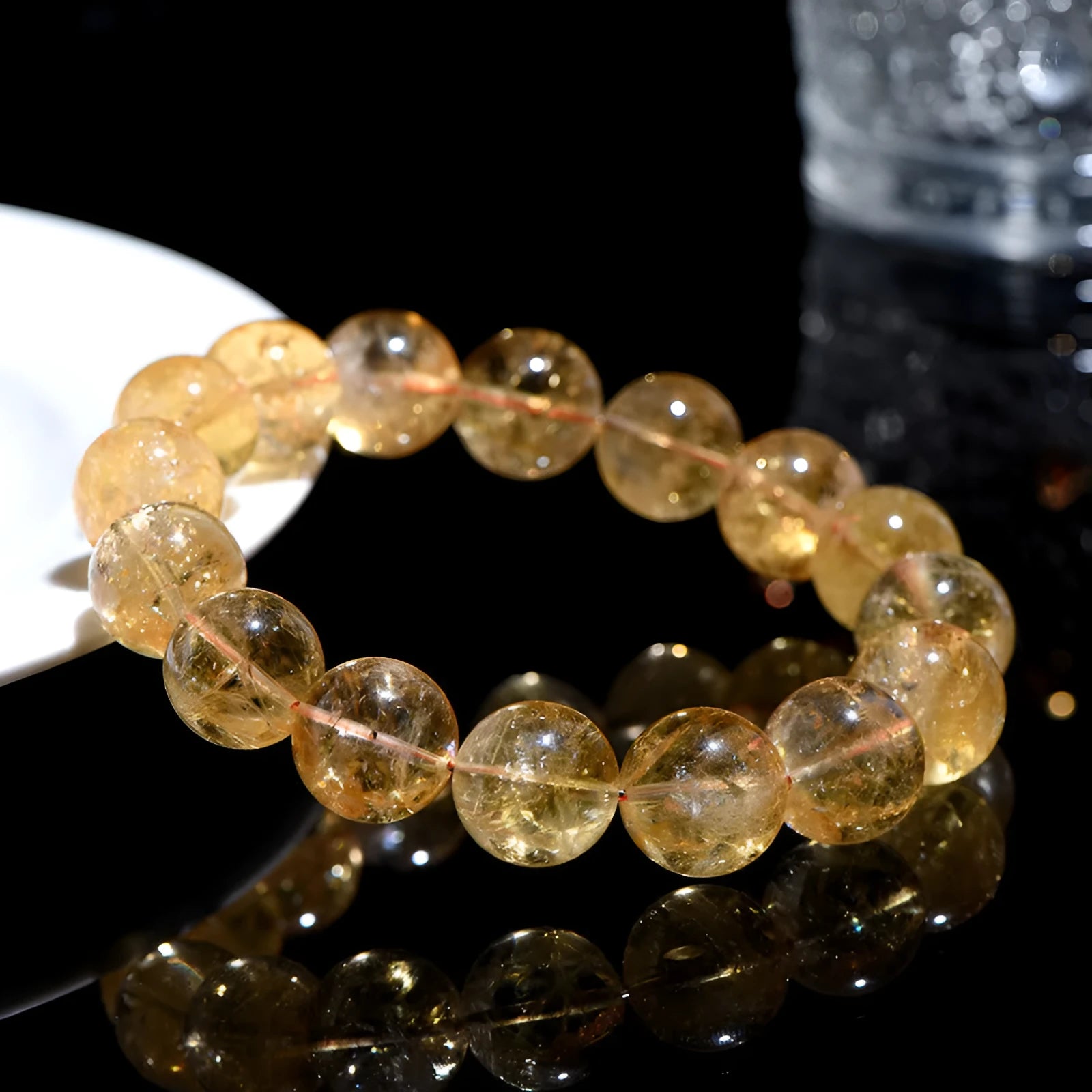 Natural yellow citrine gemstone bracelet showing single circle and three circle bead design options.