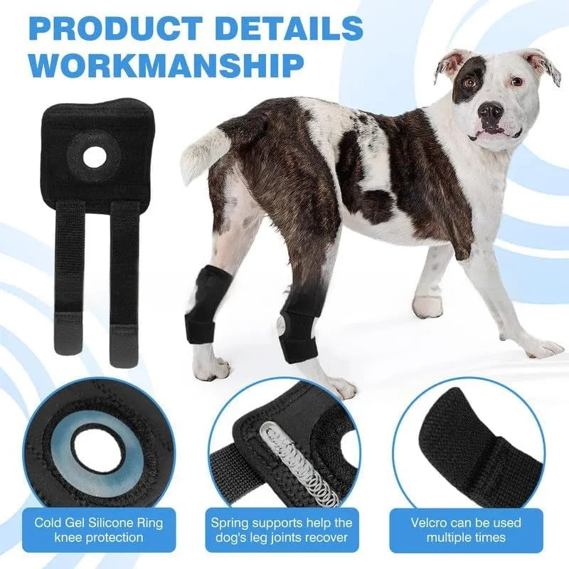 Black polyester dog leg guard for knee joint support and ACL tear rehabilitation.