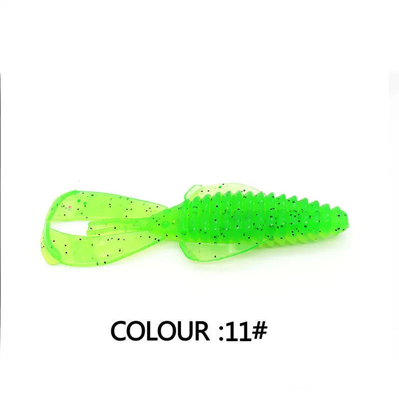 PVC soft plastic fishing lure in a selection of colours, shown in 8cm and 12cm sizes.