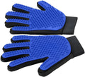 Blue pet grooming gloves with silicone tips for removing hair from dogs cats horses