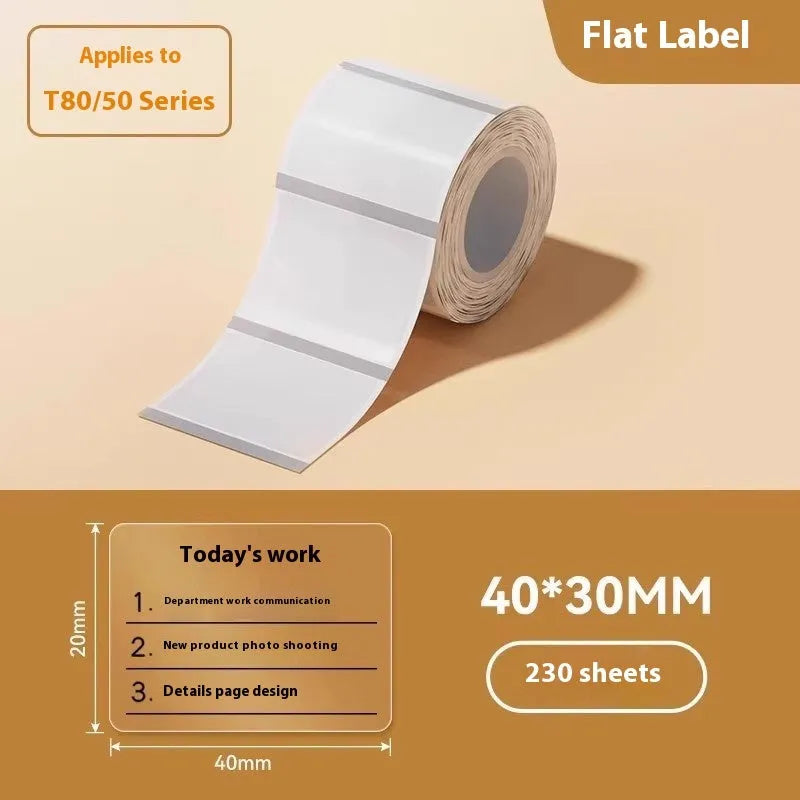 Transparent waterproof adhesive label stickers in multiple rectangular and circular sizes on thermal synthetic paper