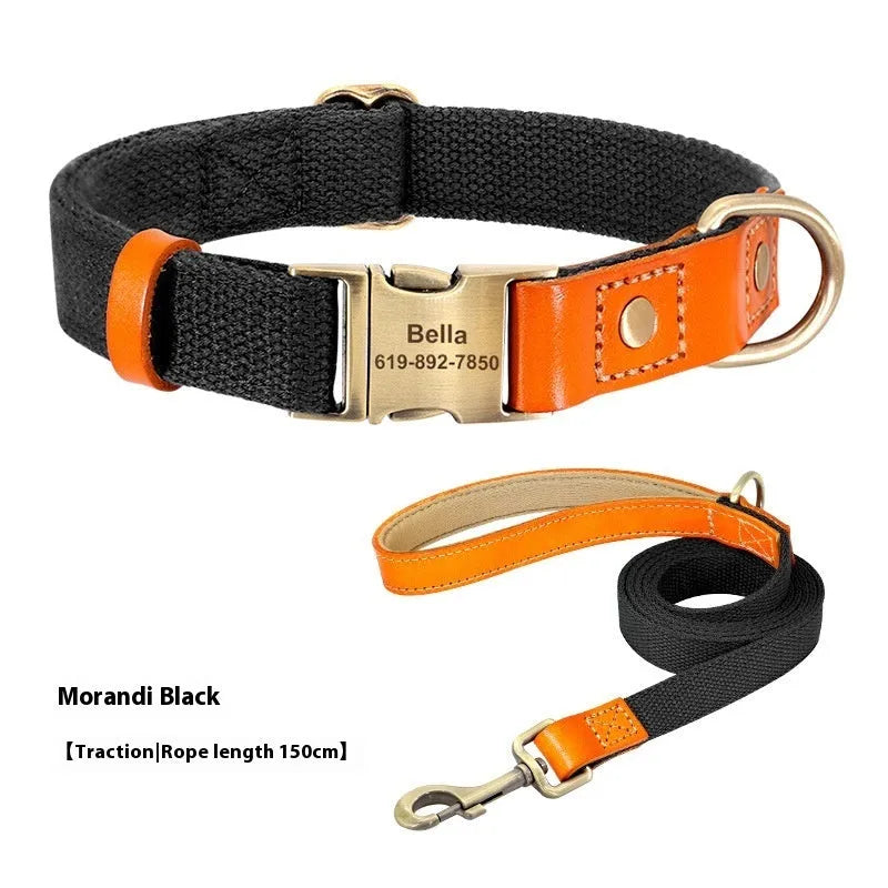 Small dog mohair neck collar and matching traction rope in one of six available colours with lettering detail