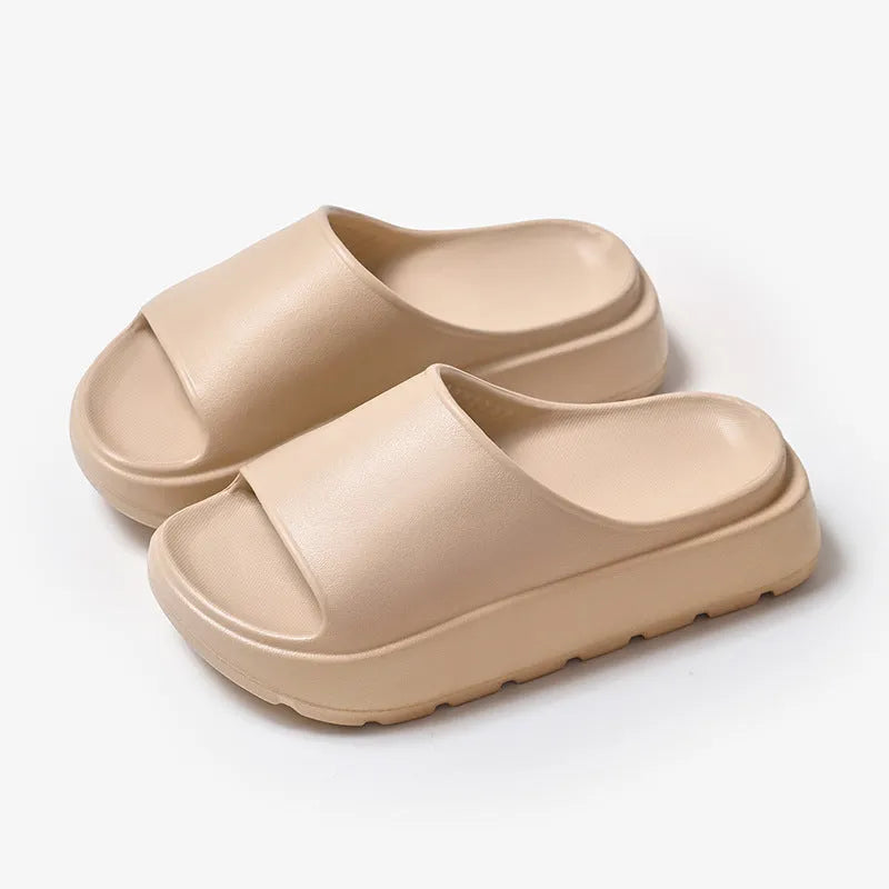 Women's beige thick-soled fish mouth slippers with 5.5cm EVA soles for indoor and outdoor wear