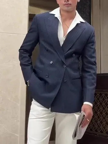 Men's classic striped double-breasted blazer jacket regular fit