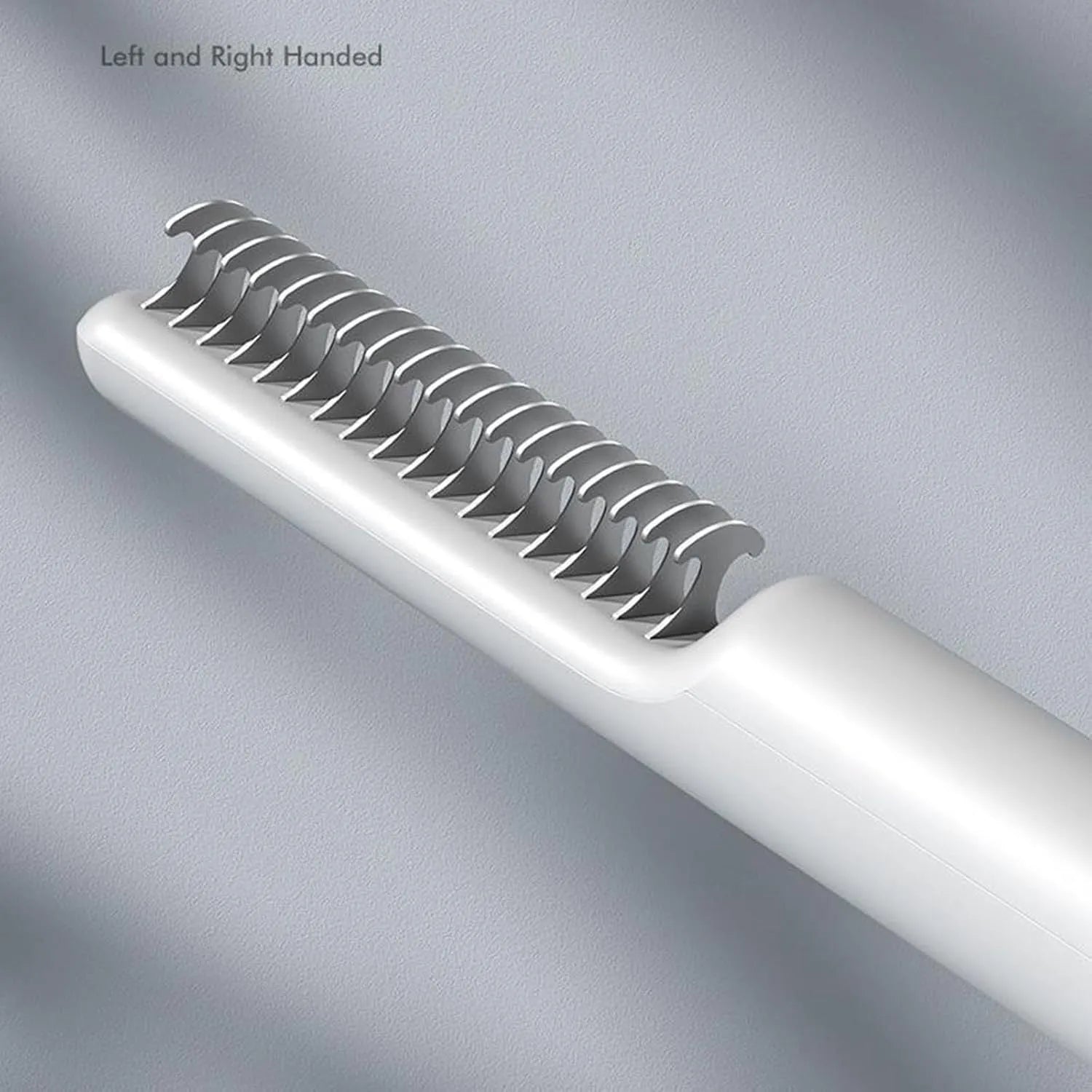Stainless steel dog dematting comb with a handle, shown in pink and white colour options.