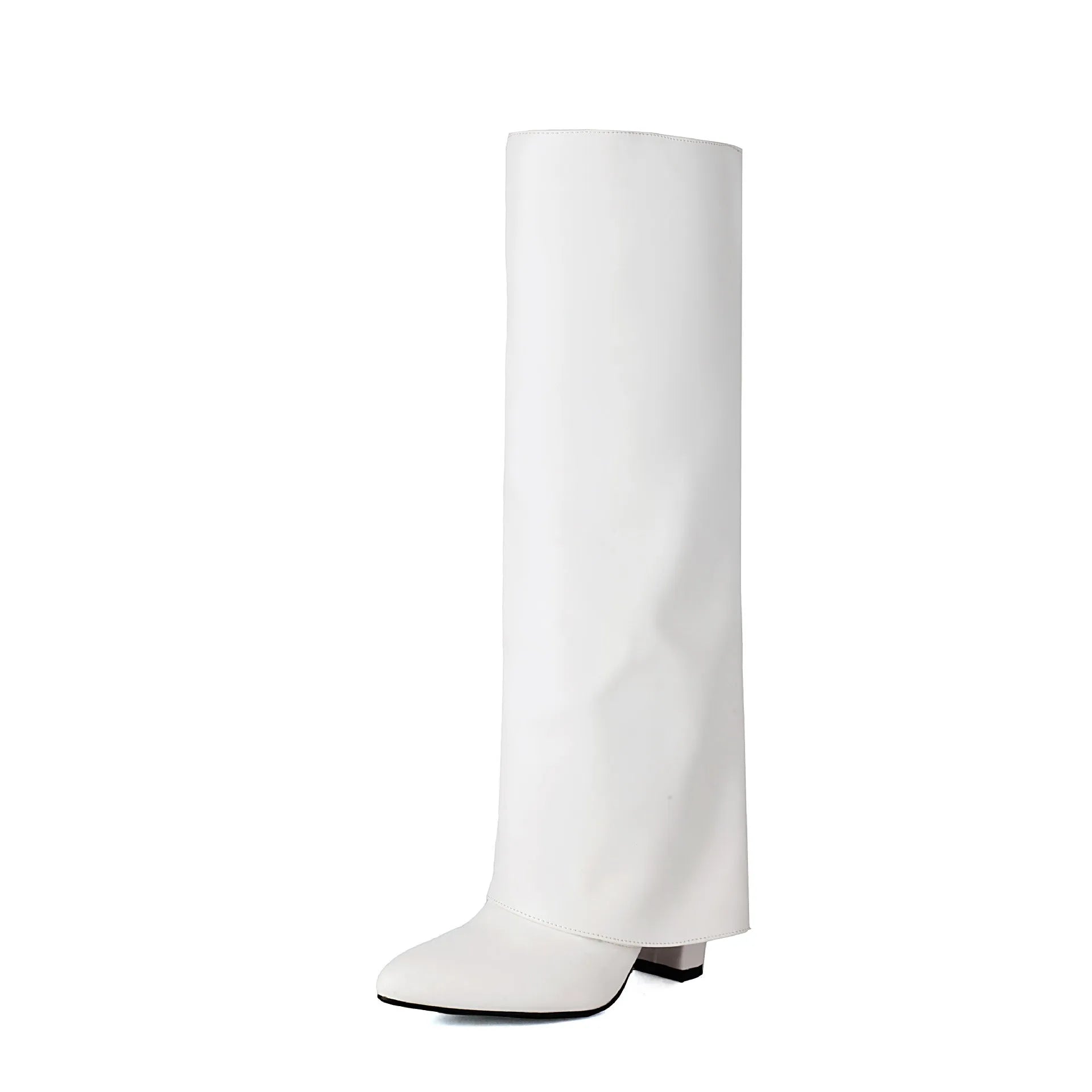 Women's plus size thick high heel boots in black, pink or white with European American style sewing lines