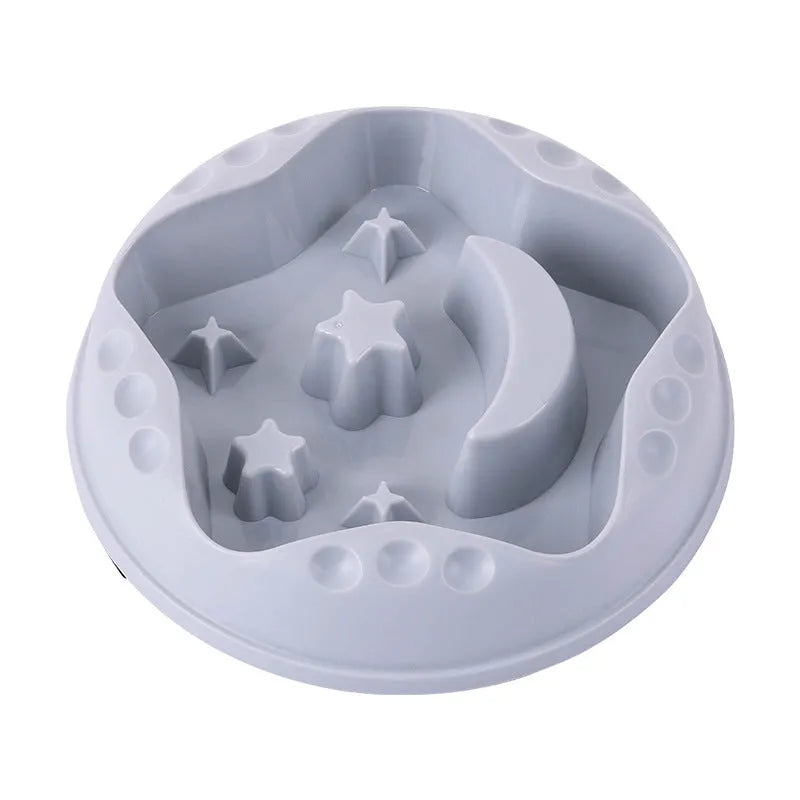 Moon star wings design dog slow food bowl in blue, grey, green, pink or yellow colours