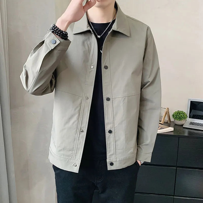 Men's thin single-layer polyester jacket in Korean style, shown in light gray colour.