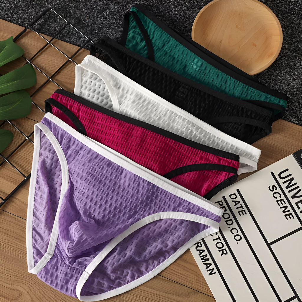 Men's low waist transparent lace underwear shorts in black, green, light purple, rose red, or white