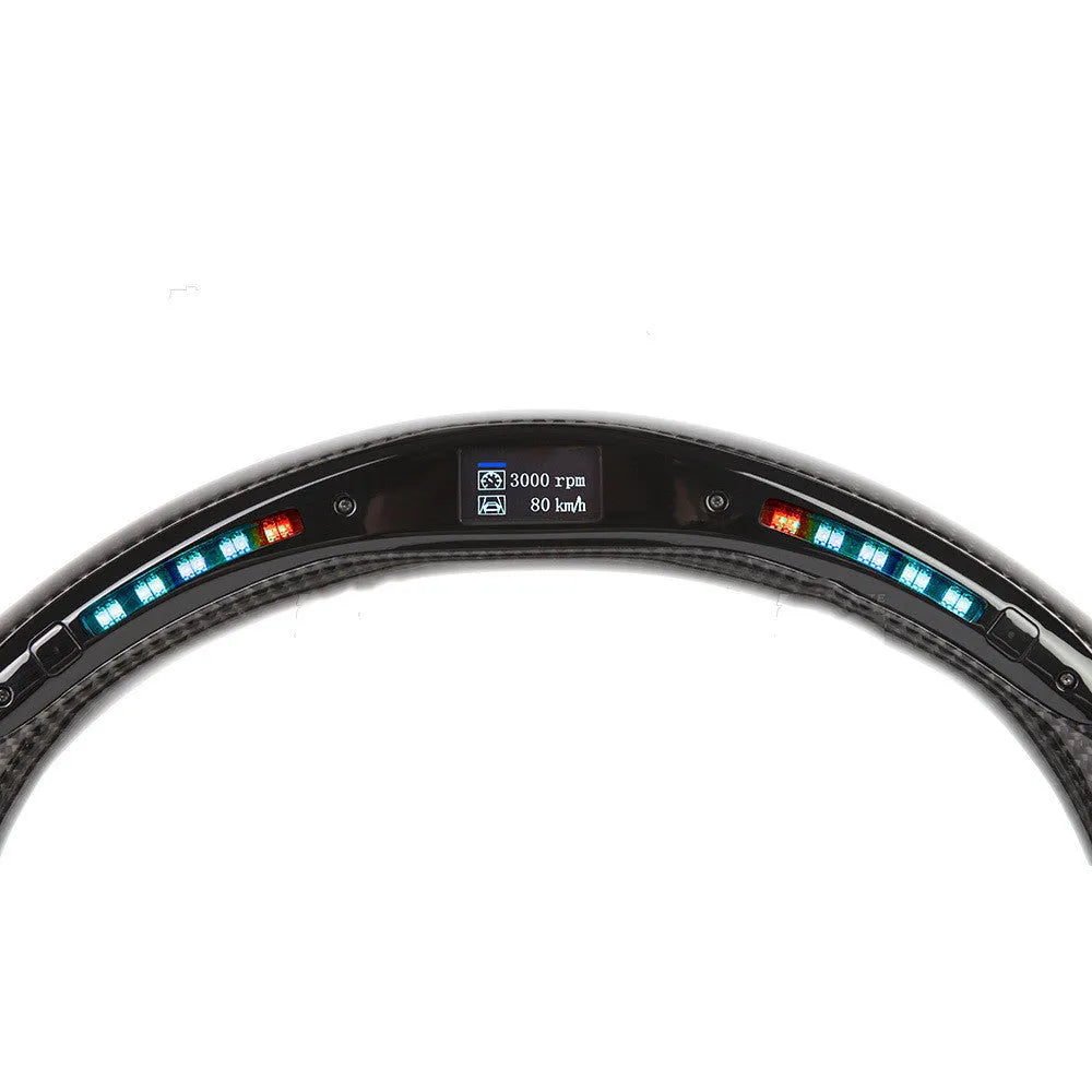Black carbon fibre sports steering wheel with LED display for BMW X3 and X5