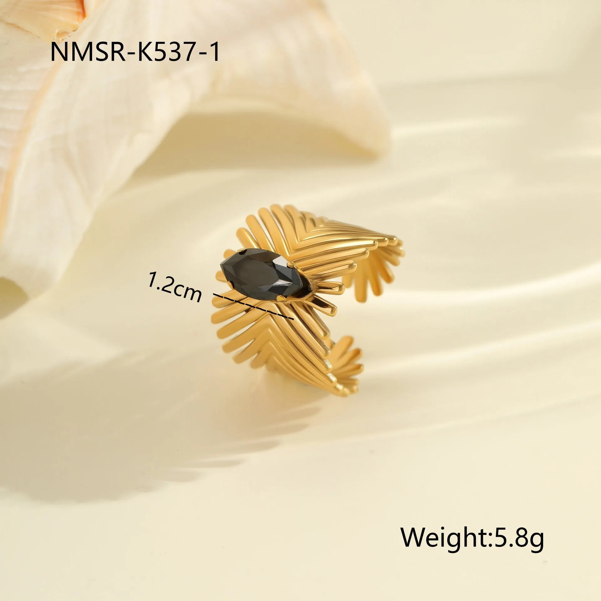 Geometric zircon ring with open mouth adjustable design in stainless steel