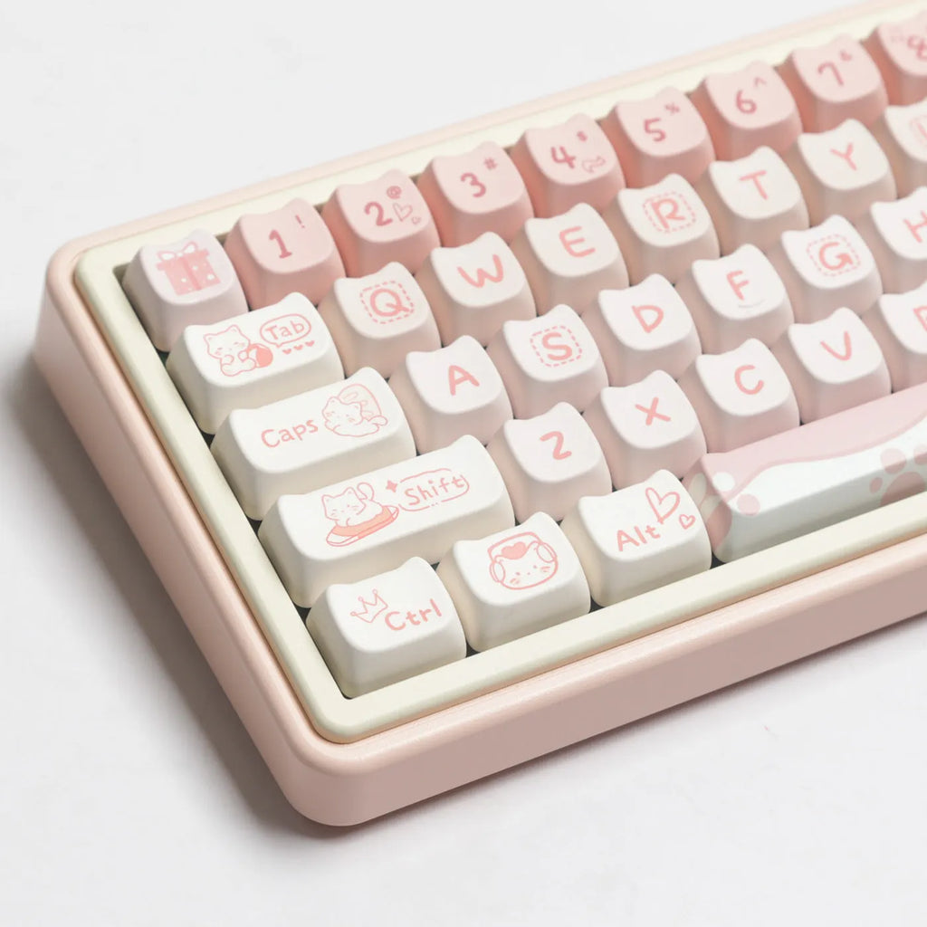 Complete set of PBT sublimation printed keycaps for mechanical keyboards arranged in grid pattern