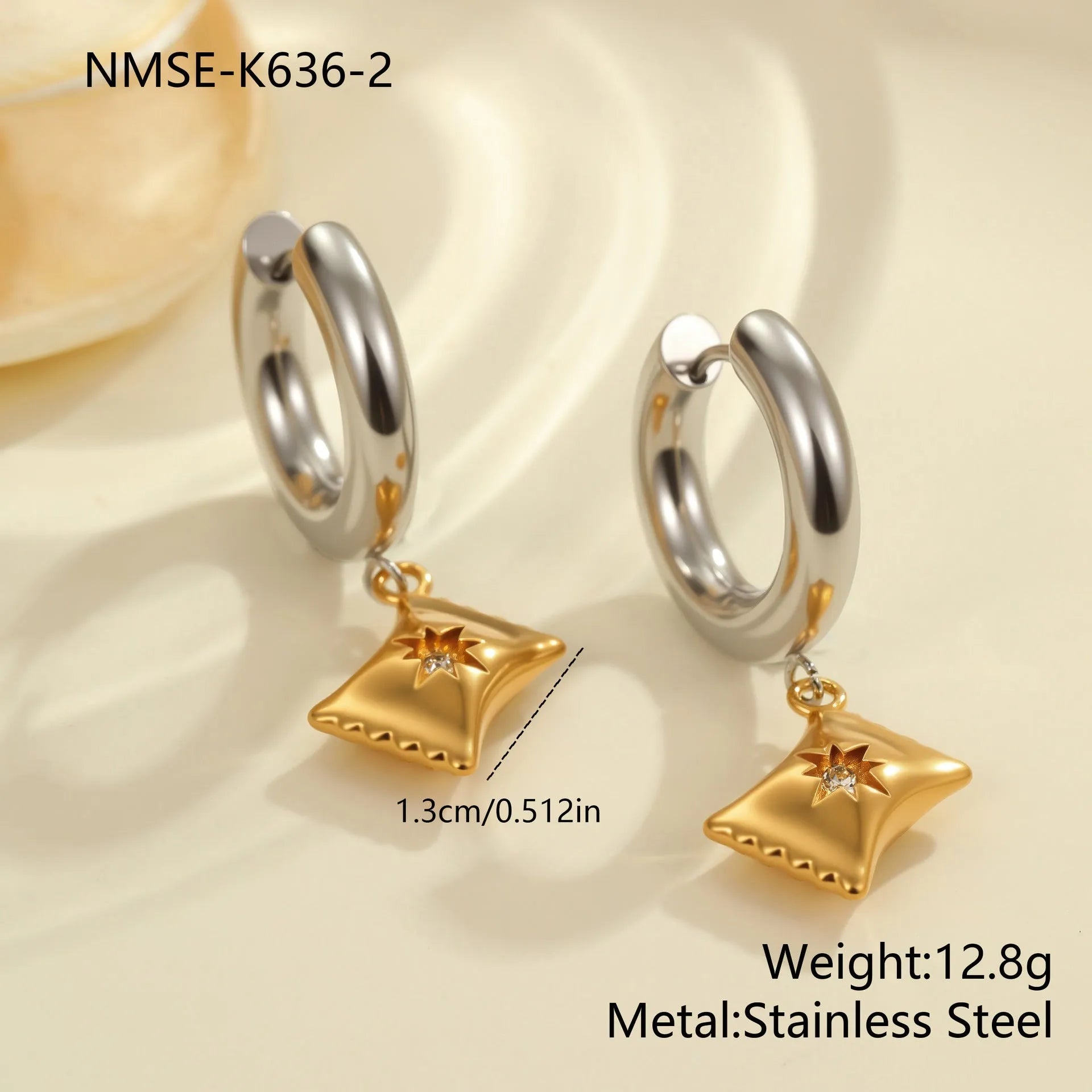 Stainless steel Christmas tree heart earrings with 18K gold electroplating and star geometry