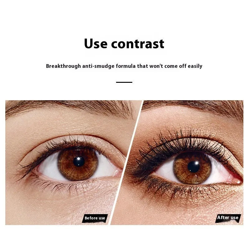 Black waterproof mascara wand with 4D curling formula for long thick lashes
