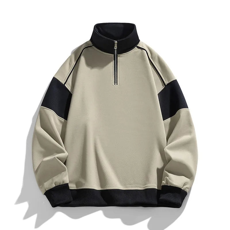 Men's hooded corduroy sweater with drop shoulder design and loose lapels in black colour