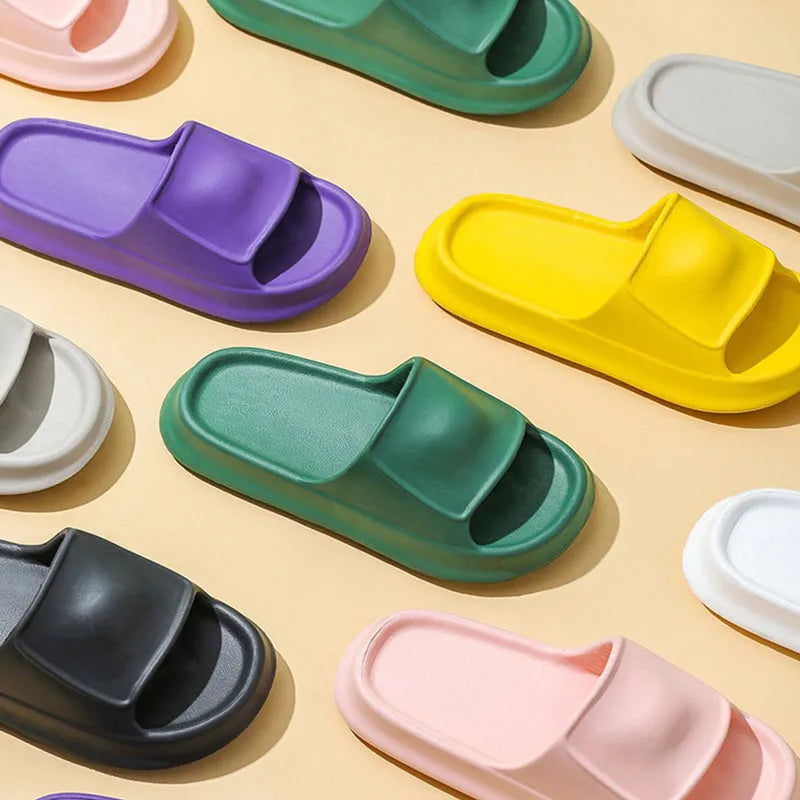 Thick sole EVA foam flip flop slippers for men and women in various colours.