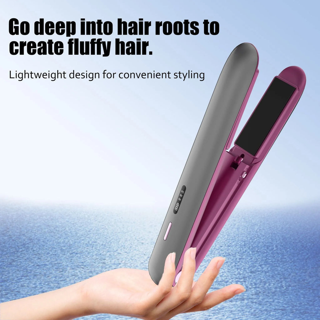 Moon shadow grey wireless hair straightener with tourmaline ceramic plates and temperature control dial