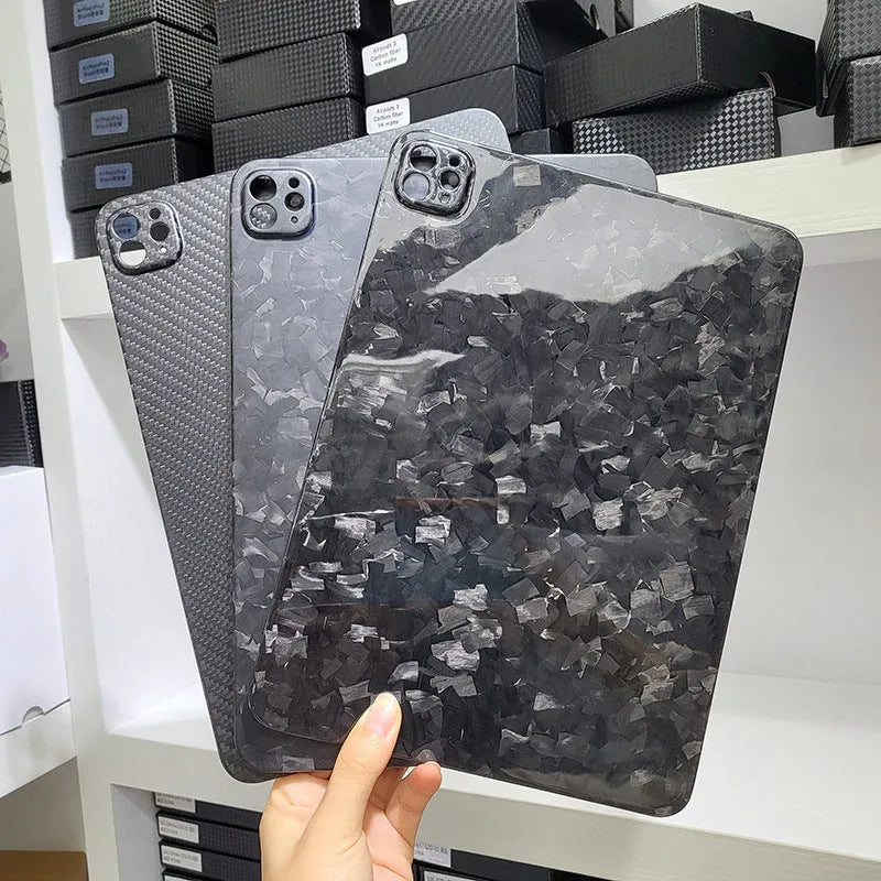 Carbon fibre iPad Pro 11 protective hard case with plaid pattern in matte or forged finish options