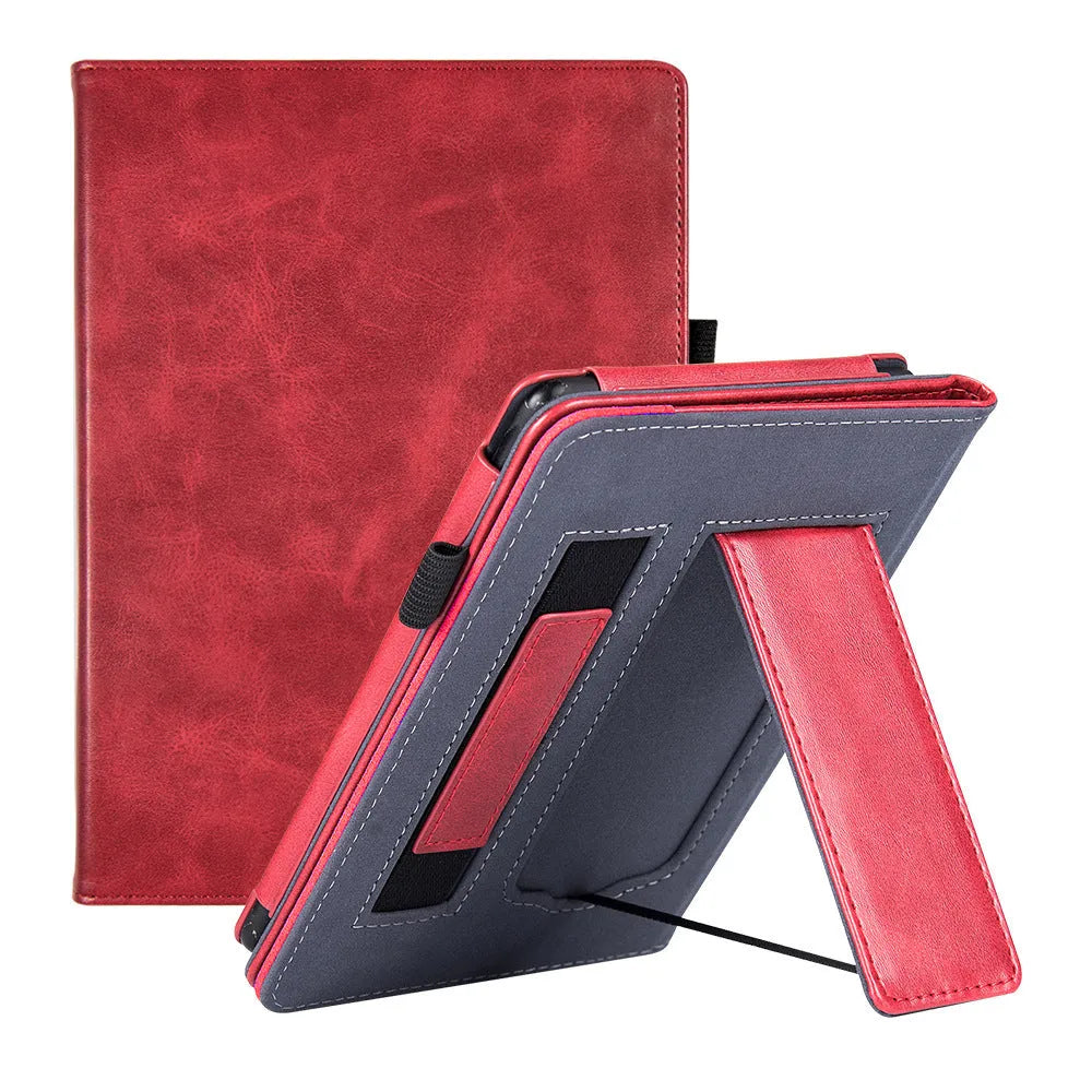 Kindle Paperwhite 11 leather case with wrist bracket showing calf leather exterior
