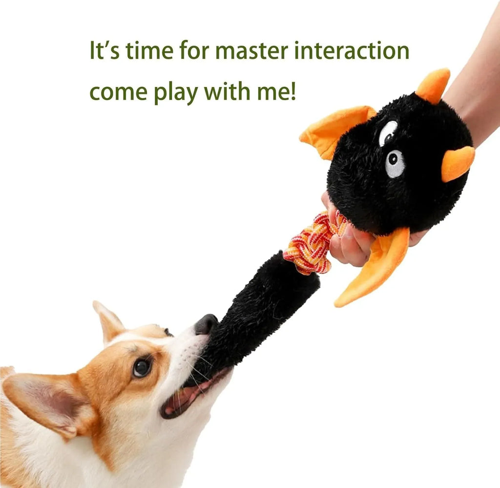 44cm plush dog toy with squeaker and rattle sounds in black, green, or red colours for large dogs