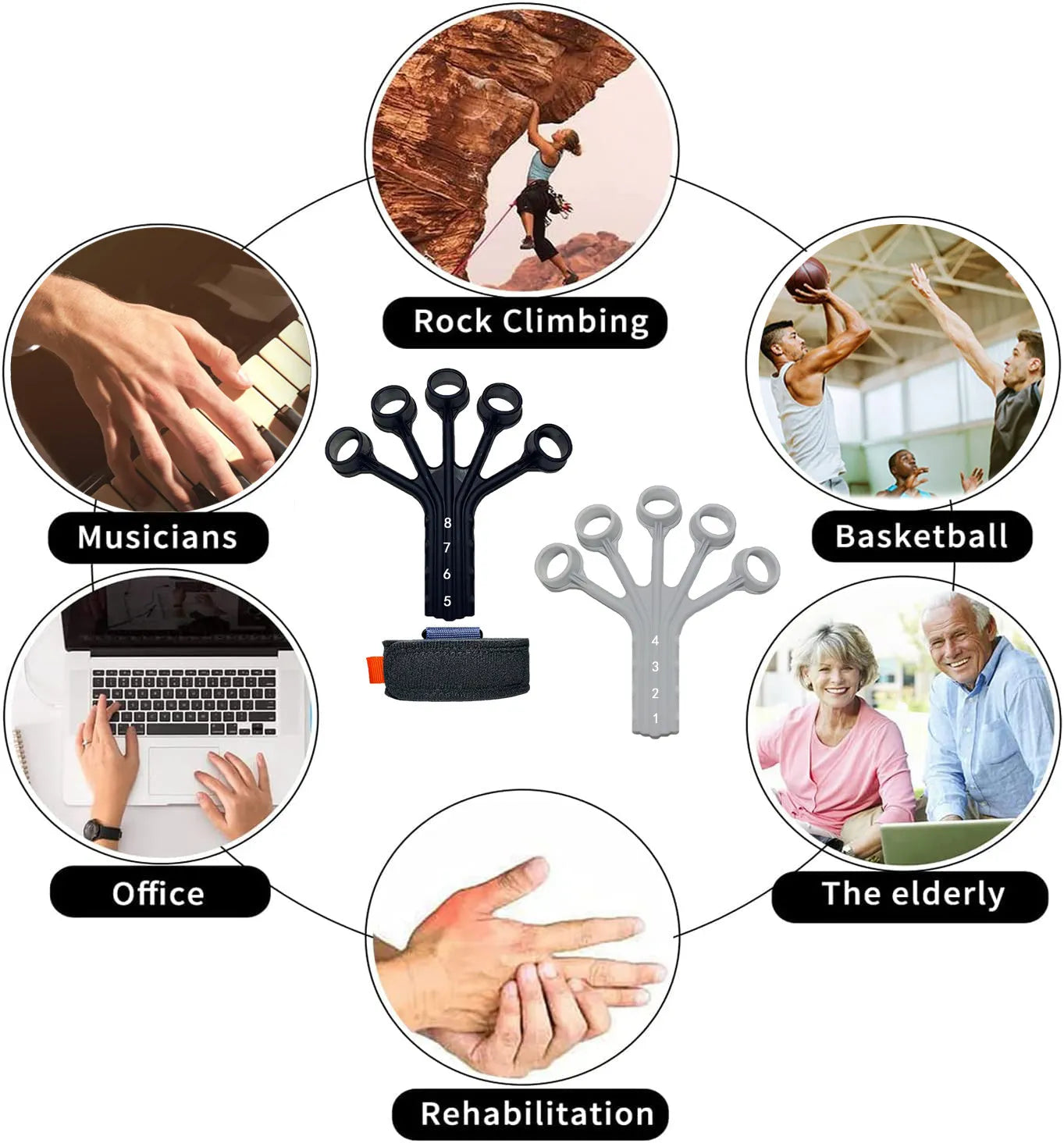 Silicone finger flexion extension trainer with adjustable belt for adult rehabilitation