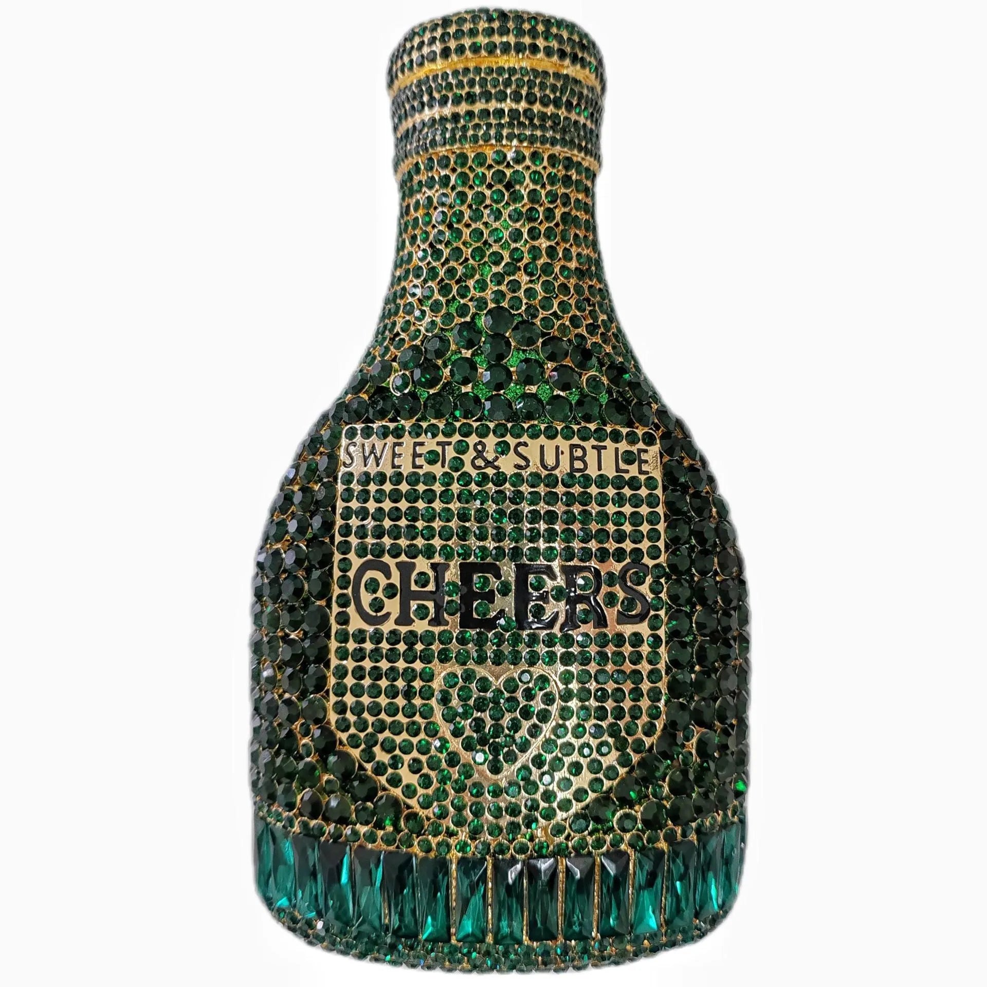 Gold hard shell champagne bottle clutch bag with rhinestones and alloy chain