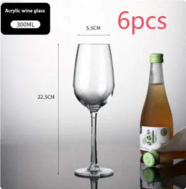 Clear acrylic wine glass with modern design showing 300ml and 550ml capacity options