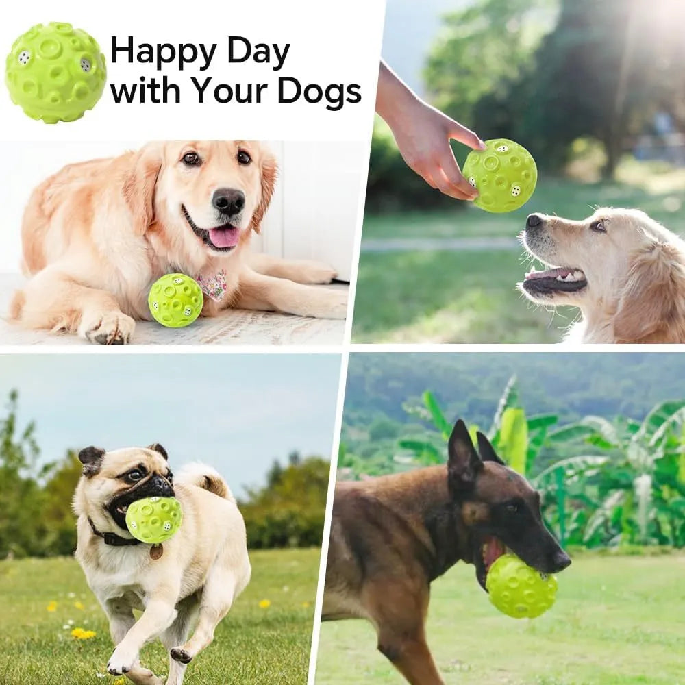 Colourful durable dog chew ball with textured meteorite bumps for teeth cleaning