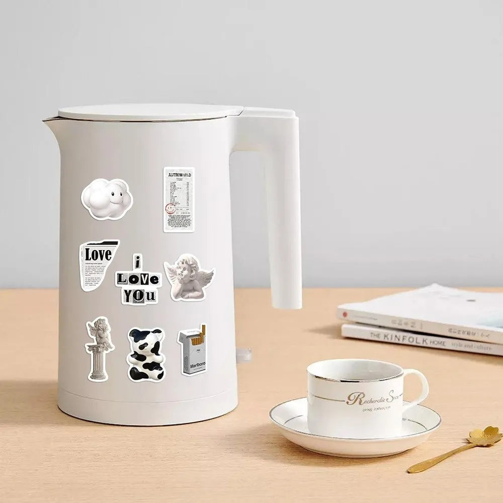 Black and white sticker set with 61 pieces, PVC waterproof material for laptops and cups