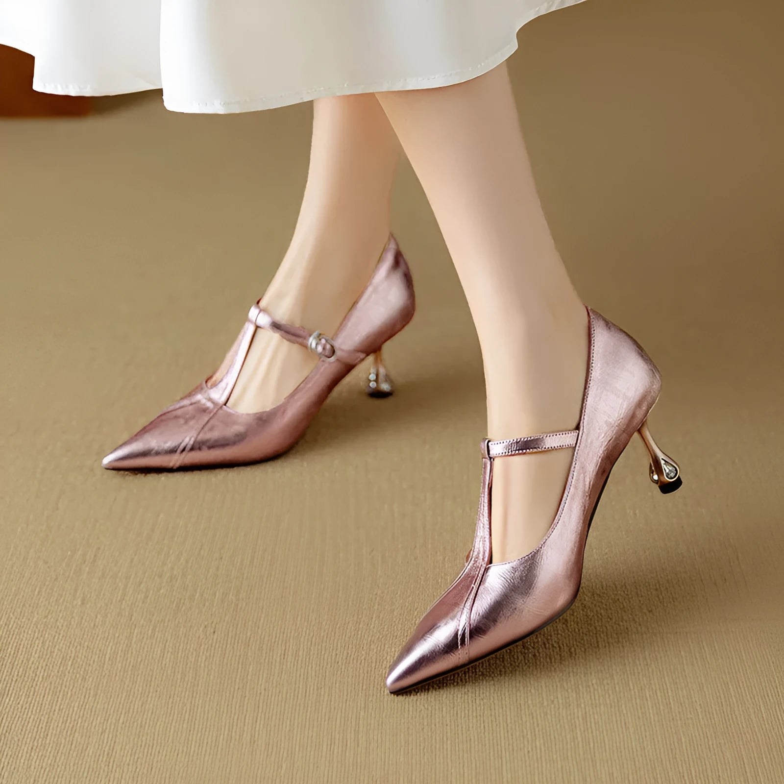 Women's gun colour chunky heel Mary Jane pumps with rounded toe made from sheepskin leather.