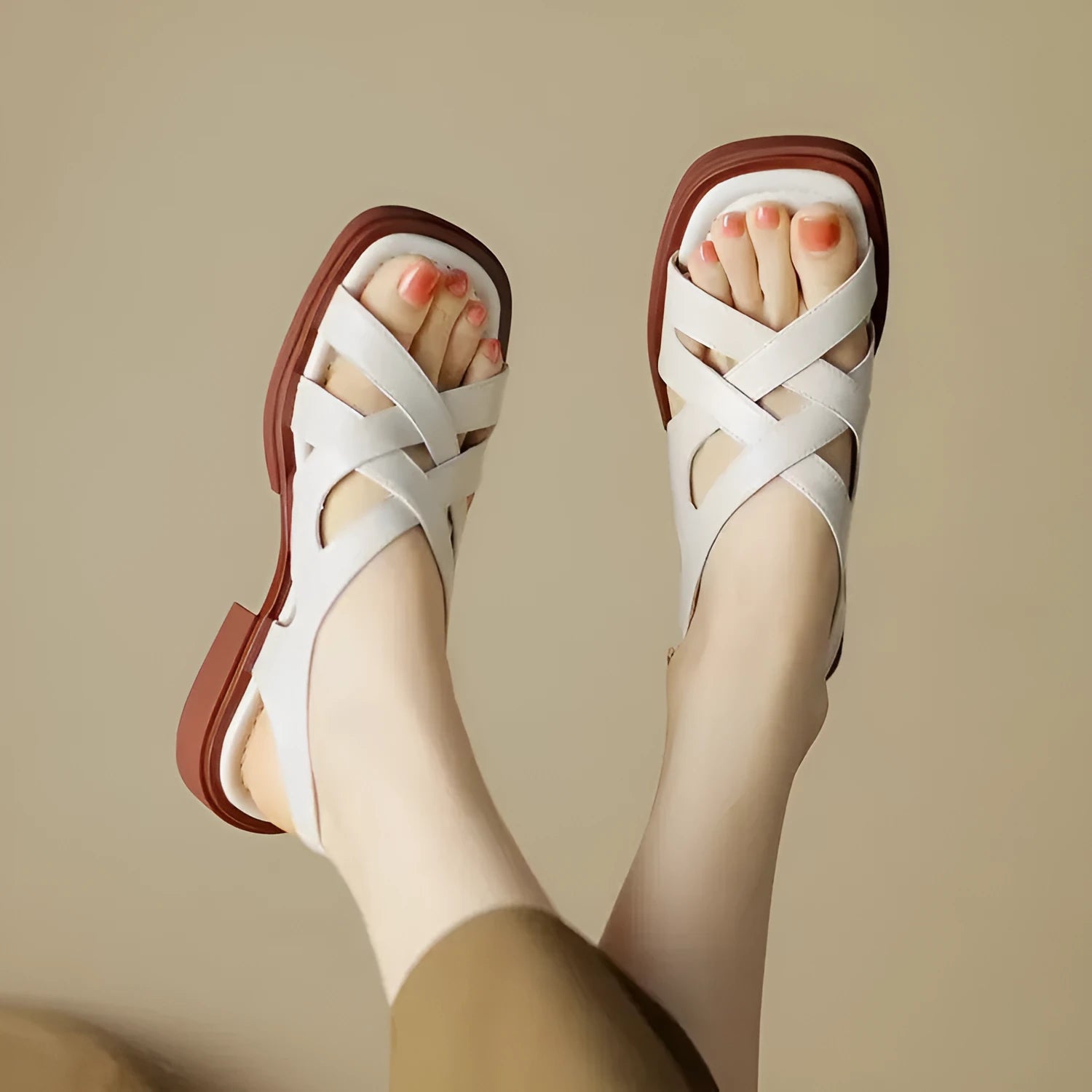 Women's glossy patent leather square toe sandals with cross straps in three colour options