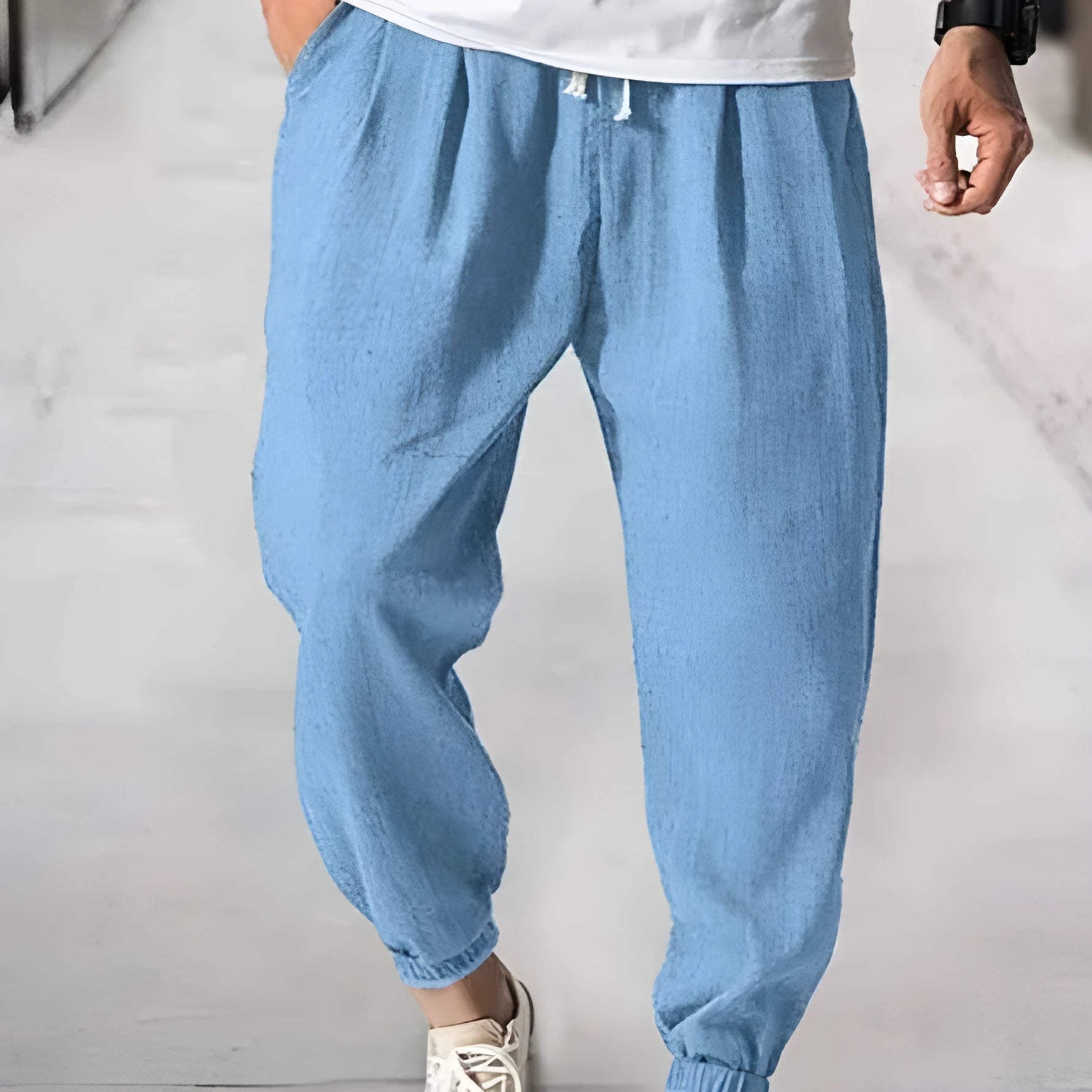 Men's casual cotton banded ankle pants in loose fit available in multiple colours