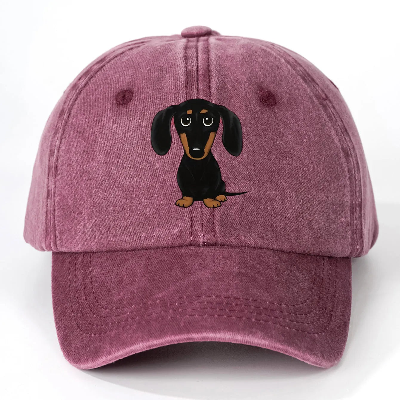 Retro washed cotton baseball cap with embroidery and printing in dome crown style with peaked brim