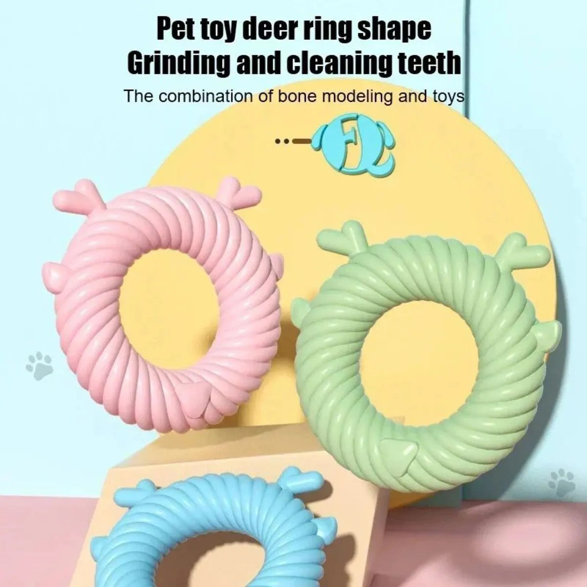 Light Sky Blue deer-shaped TPR dog chew toy with squeaker, 12.5cm x 13cm, on white background