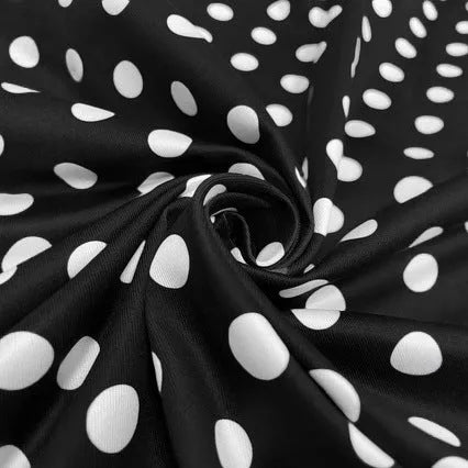 Women's polka dot pleated dress with square collar and front zipper closure in multicolour pattern