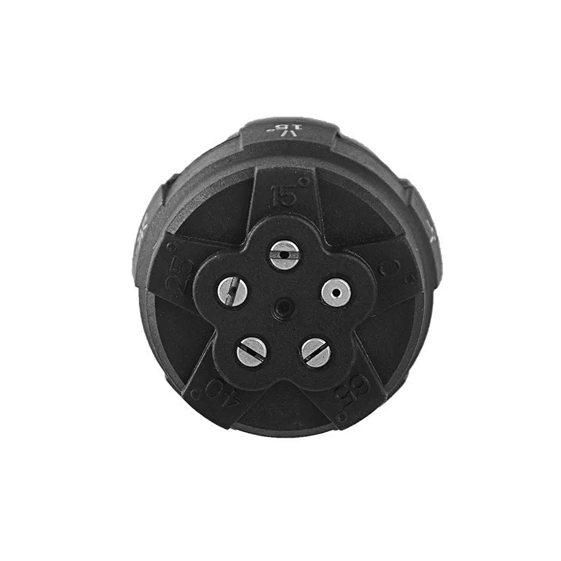 Multi-functional five-in-one high-pressure water gun spray nozzle made of white engineering plastic.